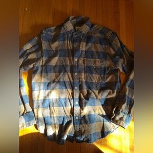 Woolrich Plaid Shirt in Lightweight Flannel, 100% Cotton, Blue & Tan/Mustard, M